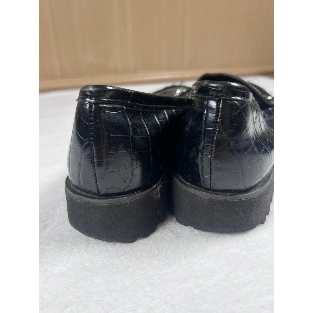 Jones New York Loafers Womens Size 8.5 Black Faux Croc Chain Lug Sole‎ Slip On